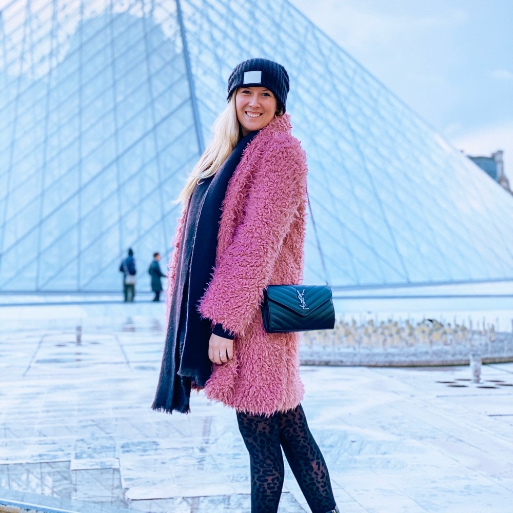 Long pink fleece coat